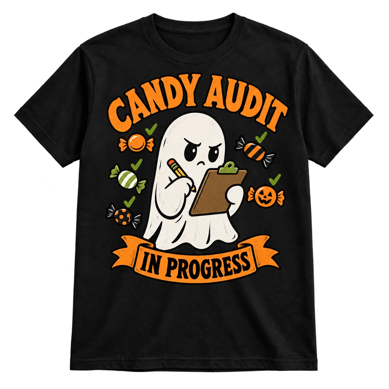 Candy Audit in Progress Funny Halloween Ghost t-shirt mockup