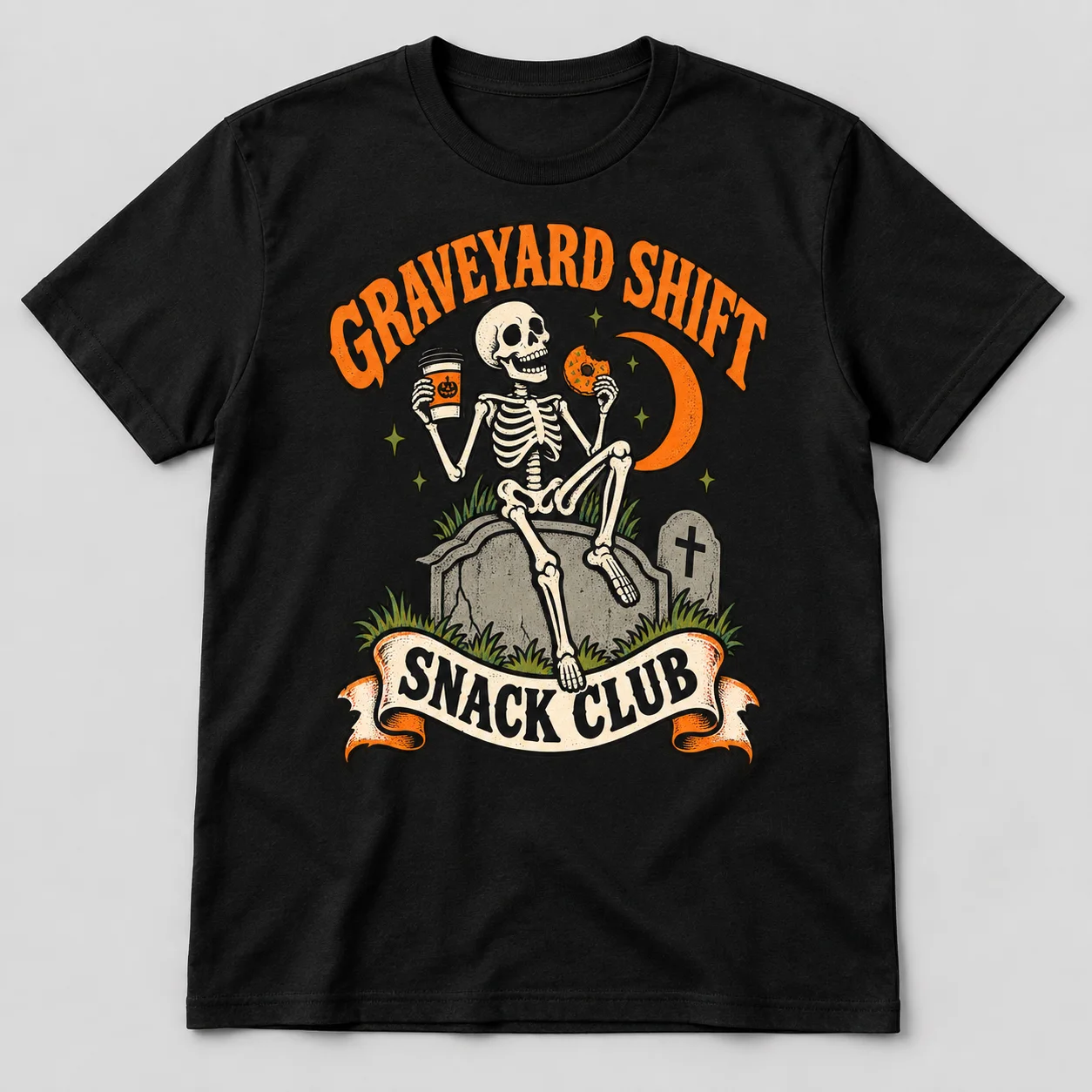Graveyard Shift Snack Club Funny Skeleton Halloween t-shirt mockup