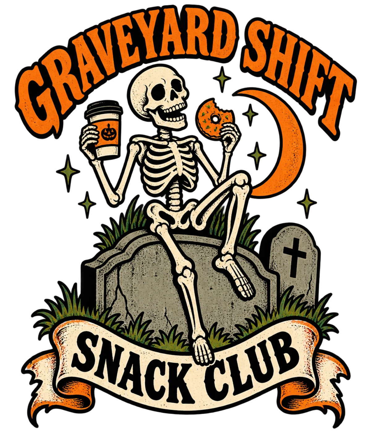 Graveyard Shift Snack Club Funny Skeleton Halloween design preview